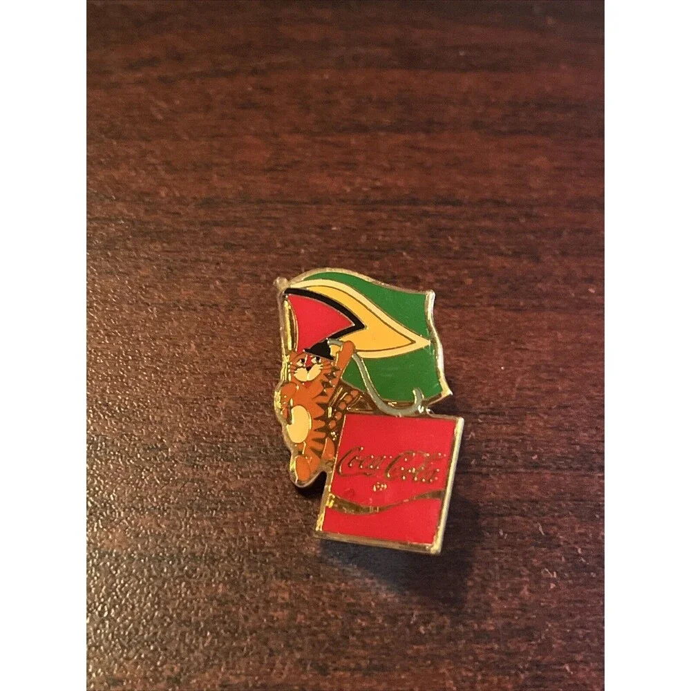 Vintage 1988 Seoul Olympics Coca Cola Hodori‎ Tiger Guyana Flag Lapel Pin